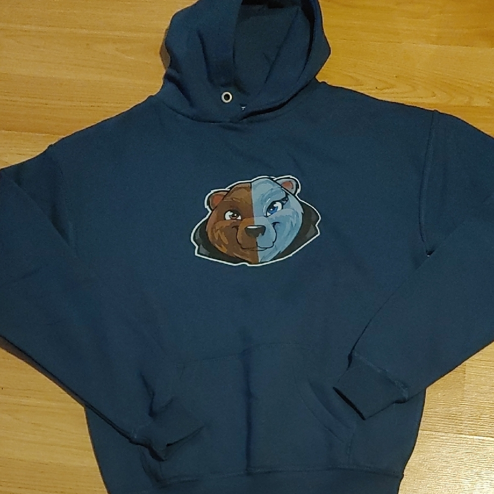 Blue Hoodie with Bear Graphic Sz XL
